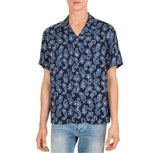 nwot THE KOOPLES Paris Shirt L Paisley Relaxed Short-Sl Button-Up Slit Viscose